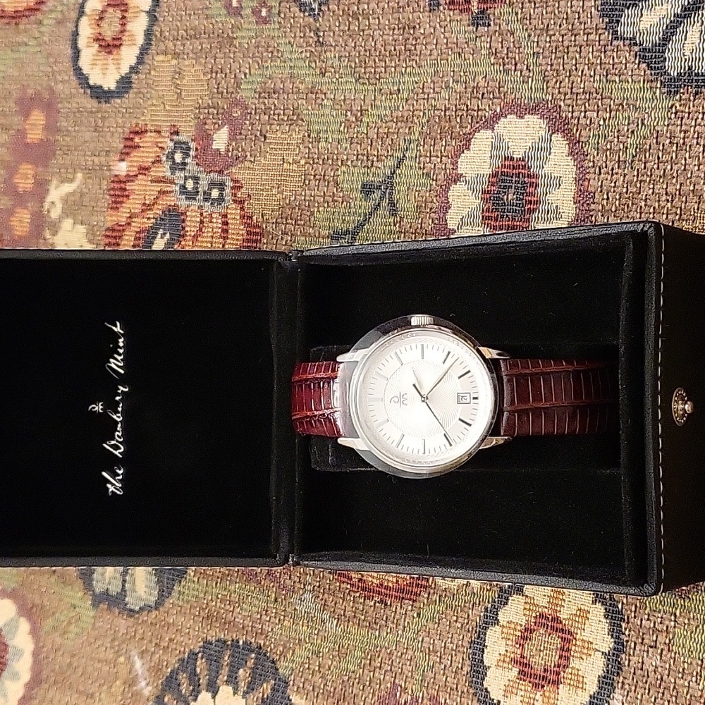 Silver and Brown Leather Strap Analog Watches